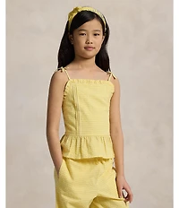 Polo Ralph Lauren Big Girls Sleeveless Gingham Seersucker Top & Matching Pant Set