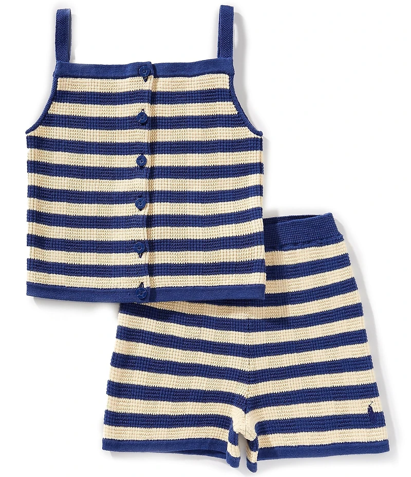 Polo Ralph Lauren Big Girls Sleeveless Striped Sweater Top & Matching Shorts Set