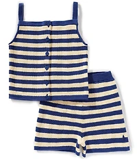 Polo Ralph Lauren Big Girls Sleeveless Striped Sweater Top & Matching Shorts Set