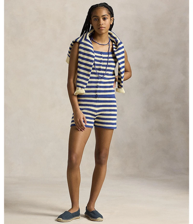 Polo Ralph Lauren Big Girls Sleeveless Striped Sweater Top & Matching Shorts Set
