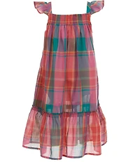 Polo Ralph Lauren Big Girls Flutter Sleeve Madras Plaid Flounced Ruffle A-Line Dress