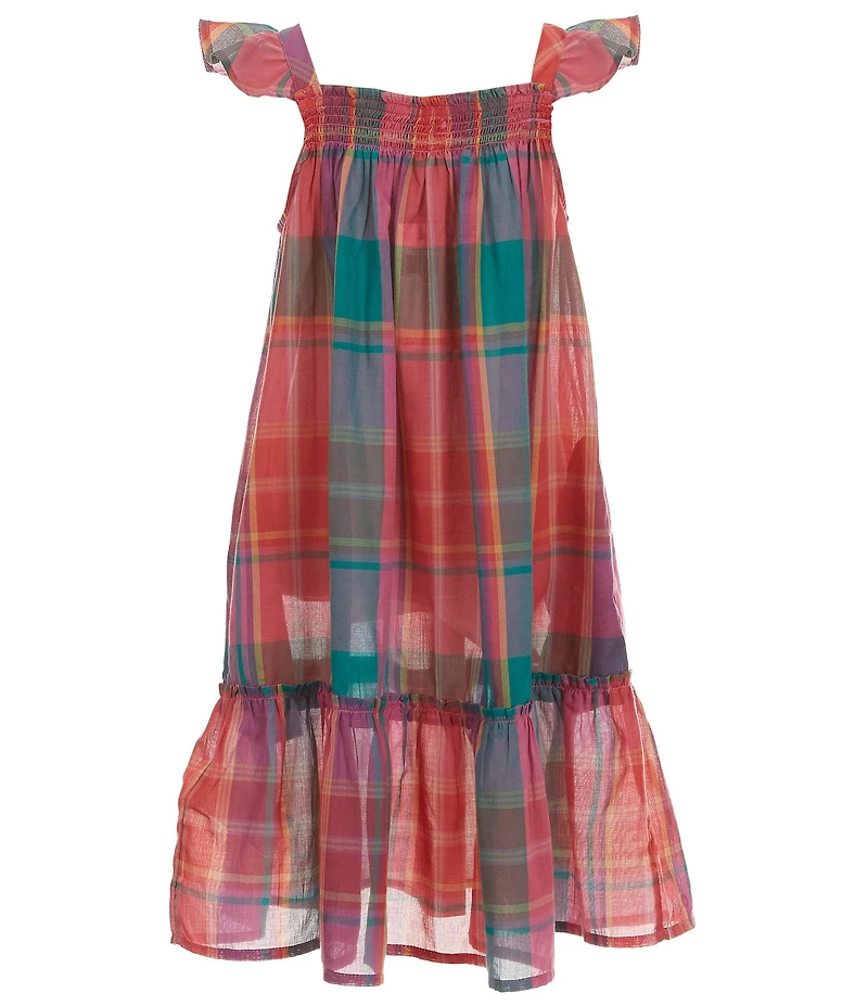 Polo Ralph Lauren Big Girls Flutter Sleeve Madras Plaid Flounced Ruffle A-Line Dress