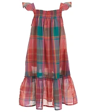 Polo Ralph Lauren Big Girls Flutter Sleeve Madras Plaid Flounced Ruffle A-Line Dress