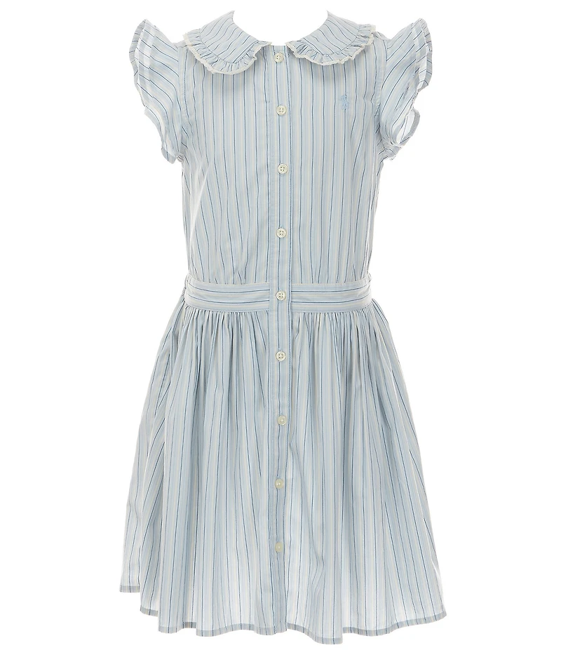 Polo Ralph Lauren Big Girls Flutter Sleeve Striped Poplin Dress