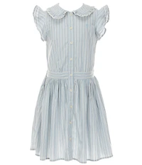 Polo Ralph Lauren Big Girls Flutter Sleeve Striped Poplin Dress