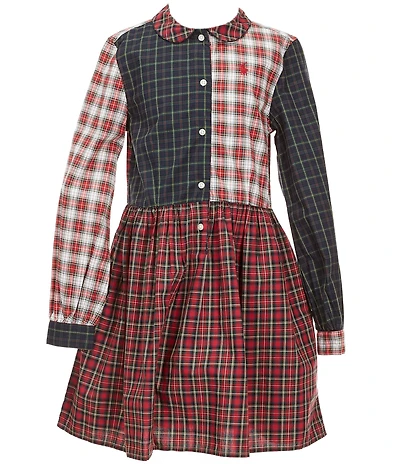 Polo Ralph Lauren Big Girls Long-Sleeve Mixed-Media-Plaid Poplin Shirtdress