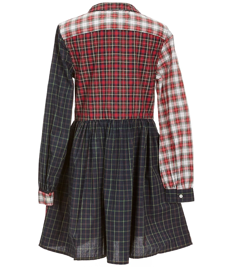 Polo Ralph Lauren Big Girls Long-Sleeve Mixed-Media-Plaid Poplin Shirtdress