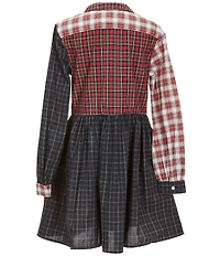 Polo Ralph Lauren Big Girls Long-Sleeve Mixed-Media-Plaid Poplin Shirtdress