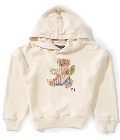 Polo Ralph Lauren Big Girls Long Sleeve Patchwork Polo Bear French Terry Hoodie