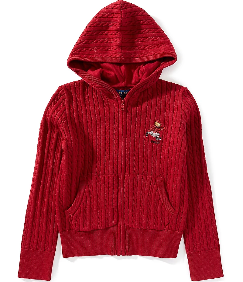 Polo Ralph Lauren Big Girls Long-Sleeve Polo Bear Cable-Knit Hooded Sweater