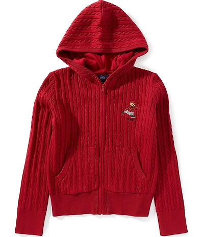 Polo Ralph Lauren Big Girls Long-Sleeve Polo Bear Cable-Knit Hooded Sweater