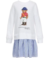 Polo Ralph Lauren Big Girls Long-Sleeve Polo Bear Striped-Skirt Fleece Dress