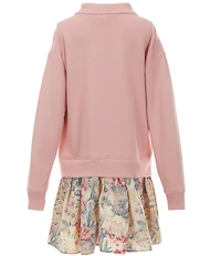 Polo Ralph Lauren Big Girls Long-Sleeve Terry/Floral-Skirted Drop-Waist Dress