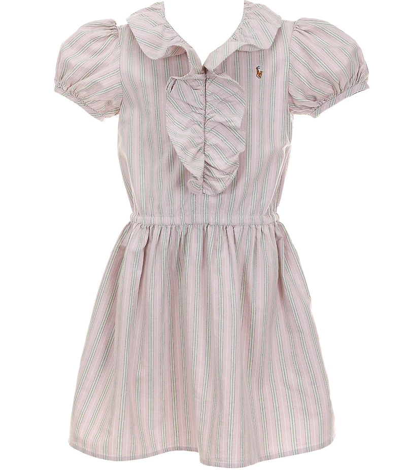 Polo Ralph Lauren Big Girls Puff Short Sleeve Stripe Oxford Dress