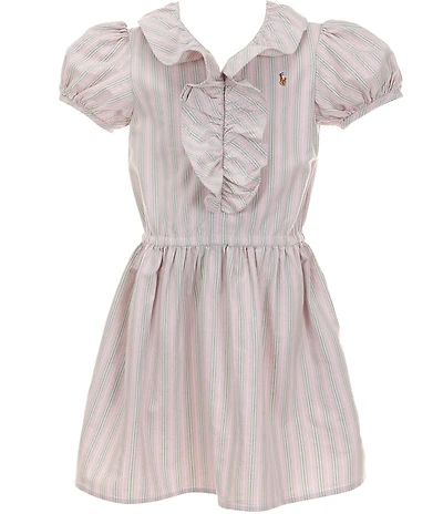 Polo Ralph Lauren Big Girls Puff Short Sleeve Stripe Oxford Dress