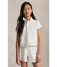 Polo Ralph Lauren Big Girls Short Sleeve Eyelet Stretch Mesh Polo Shirt & Shorts Set