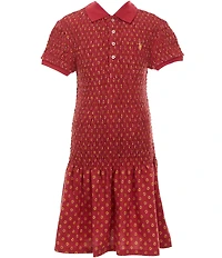 Polo Ralph Lauren Big Girls Short-Sleeve Floral Smocked Stretch Mesh Polo Dress