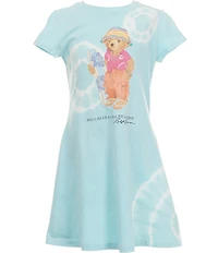 Polo Ralph Lauren Big Girls Short Sleeve Tie-Dye Polo Bear A-Line Dress