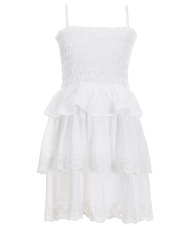 Polo Ralph Lauren Big Girls Sleeveless Smocked Peplum Hem Bodice Eyelet Embroidered Trim Tiered Fit-And-Flare Jersey Dress