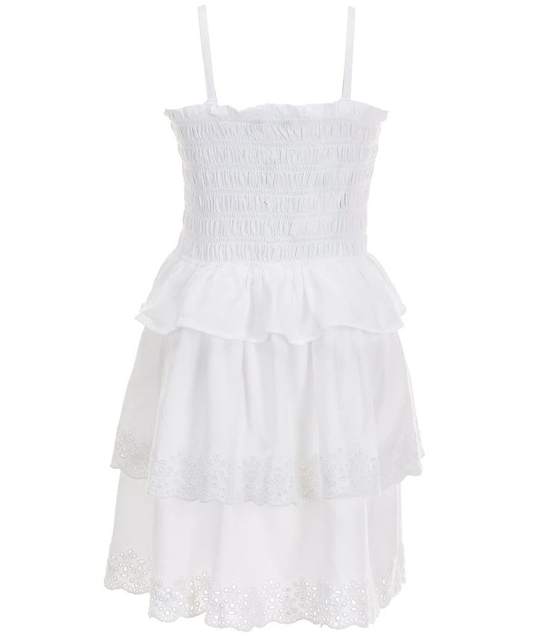 Polo Ralph Lauren Big Girls Sleeveless Smocked Peplum Hem Bodice Eyelet Embroidered Trim Tiered Fit-And-Flare Jersey Dress
