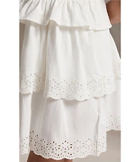Polo Ralph Lauren Big Girls Sleeveless Smocked Peplum Hem Bodice Eyelet Embroidered Trim Tiered Fit-And-Flare Jersey Dress