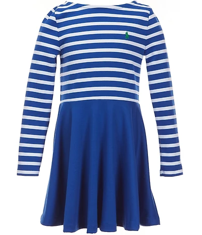 Polo Ralph Lauren Big Girls Striped/Solid Stretch Ponte Dress