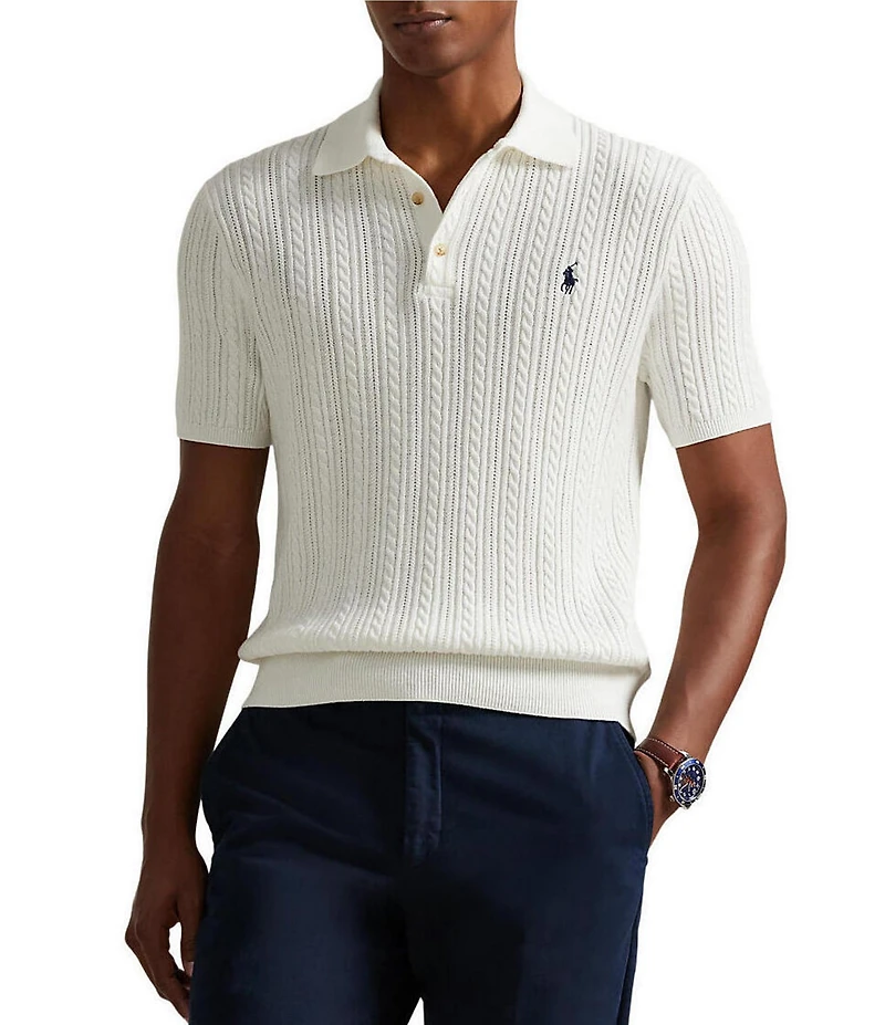 Polo Ralph Lauren Cable-Knit Short Sleeve Polo Sweater