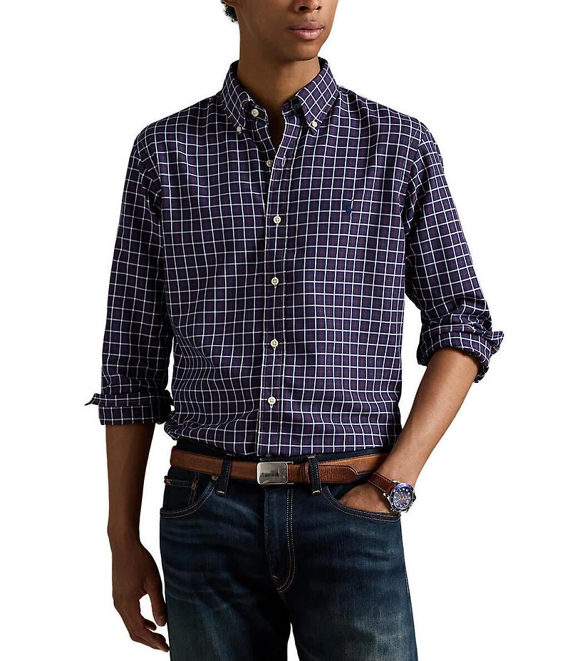 Polo Ralph Lauren Checked Plaid Classic Fit Performance Oxford Long Sleeve Woven Shirt