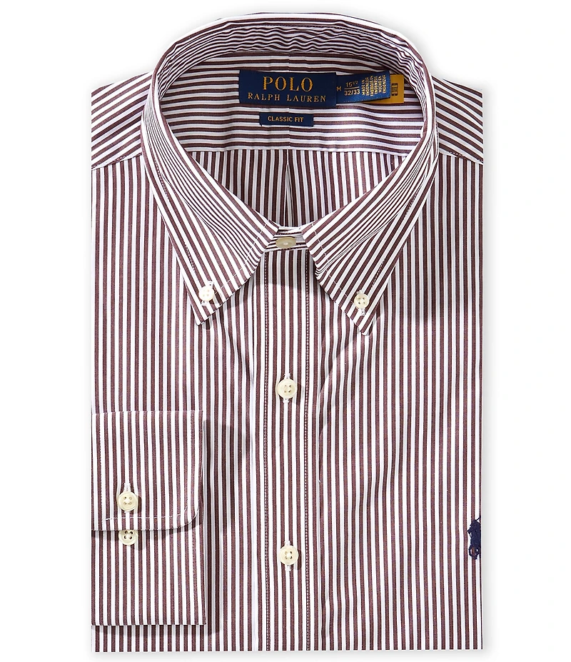 Polo Ralph Lauren Classic Fit Button-Down Collar Striped Poplin Dress Shirt