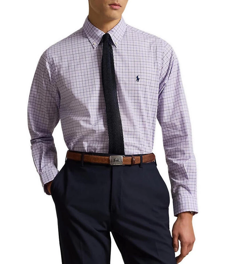 Polo Ralph Lauren Classic Fit Checked Stretch Poplin Long Sleeve Woven Shirt