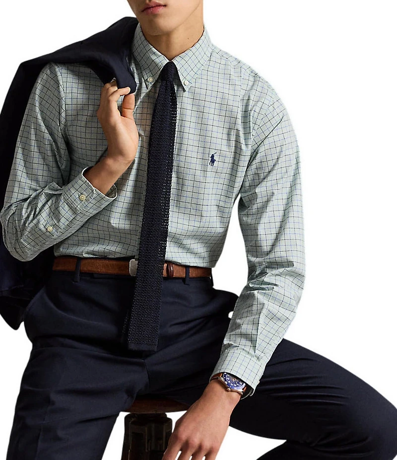 Polo Ralph Lauren Classic Fit Checked Stretch Poplin Long Sleeve Woven Shirt