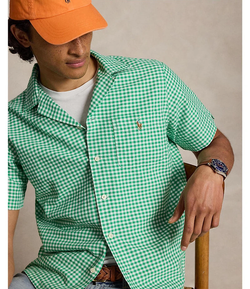 Polo Ralph Lauren Classic Fit Gingham Oxford Short Sleeve Woven Camp Shirt
