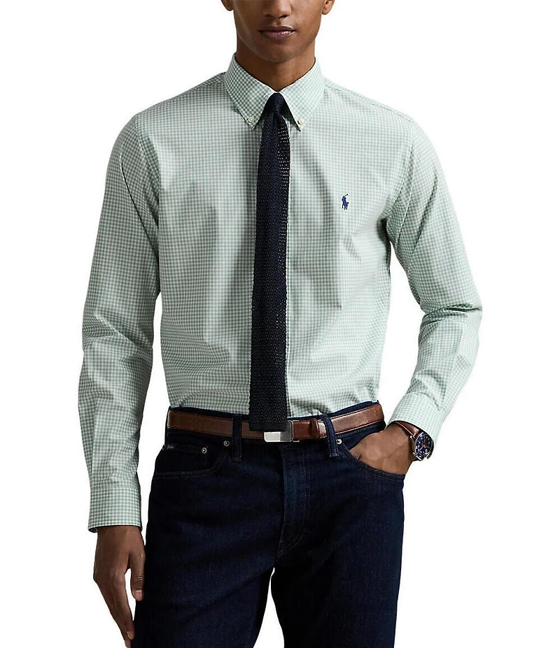 Polo Ralph Lauren Classic Fit Gingham Print Stretch Poplin Long Sleeve Woven Shirt