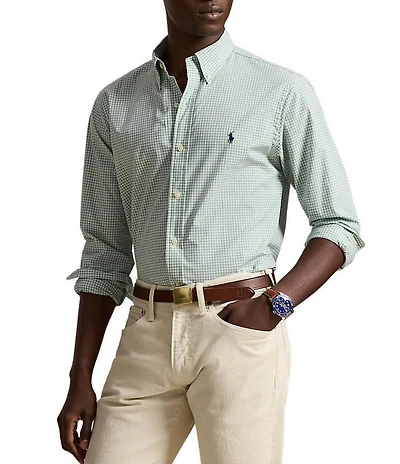 Polo Ralph Lauren Classic Fit Gingham Stretch Poplin Long Sleeve Woven Shirt