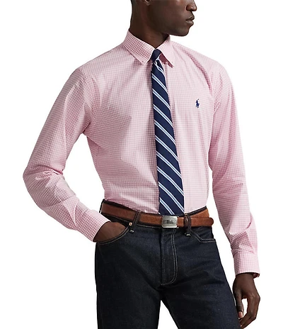 Polo Ralph Lauren Classic Fit Gingham Stretch Poplin Long Sleeve Woven Shirt