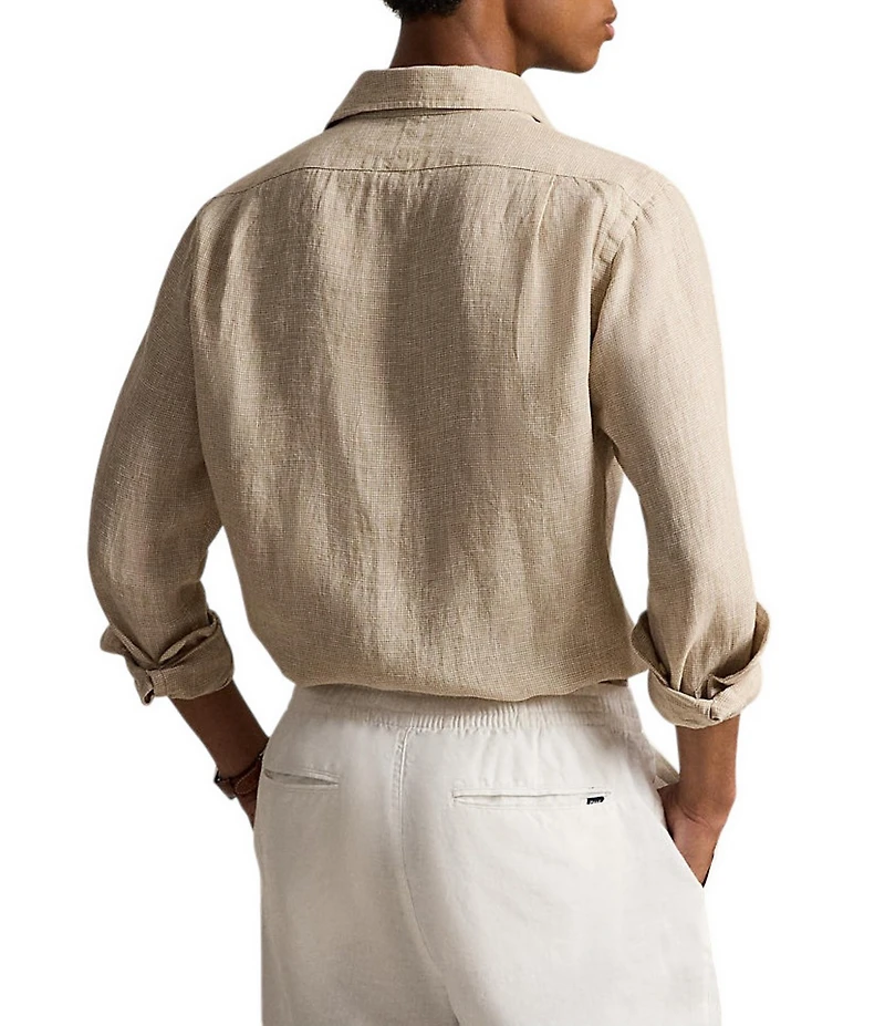 Polo Ralph Lauren Classic Fit Houndstooth Linen Long Sleeve Woven Shirt
