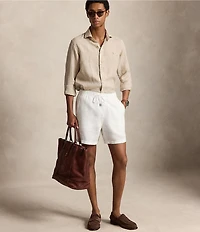 Polo Ralph Lauren Classic Fit Houndstooth Linen Long Sleeve Woven Shirt