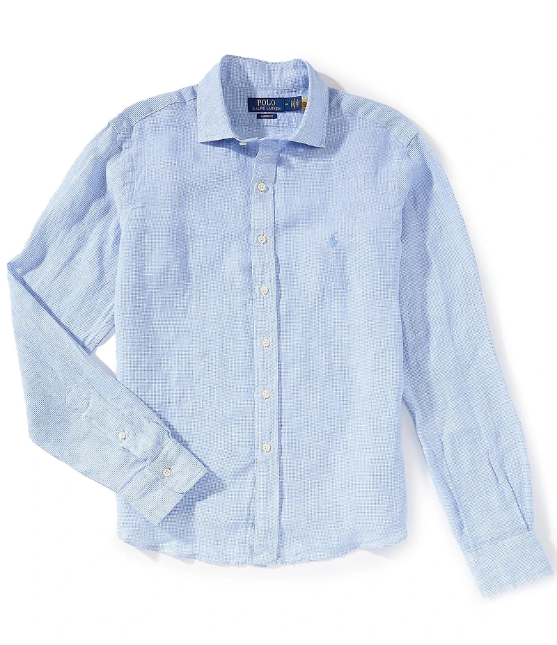 Polo Ralph Lauren Classic Fit Houndstooth Linen Long Sleeve Woven Shirt
