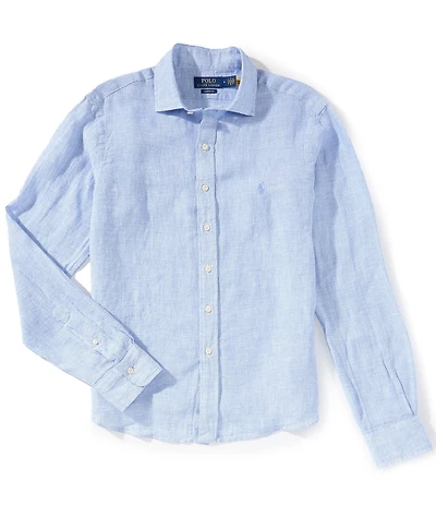 Polo Ralph Lauren Classic Fit Houndstooth Linen Long Sleeve Woven Shirt