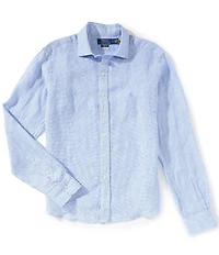 Polo Ralph Lauren Classic Fit Houndstooth Linen Long Sleeve Woven Shirt