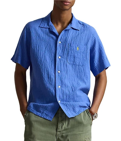 Polo Ralph Lauren Classic Fit Linen-Blend Seersucker Short Sleeve Woven Camp Shirt
