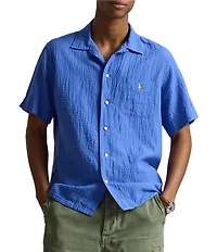 Polo Ralph Lauren Classic Fit Linen-Blend Seersucker Short Sleeve Woven Camp Shirt
