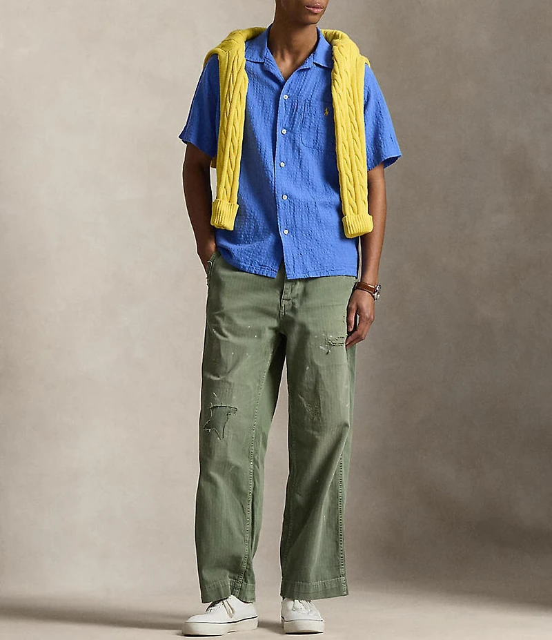 Polo Ralph Lauren Classic Fit Linen-Blend Seersucker Short Sleeve Woven Camp Shirt