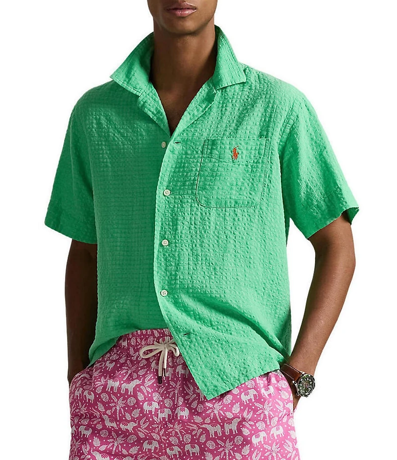 Polo Ralph Lauren Classic Fit Linen-Blend Seersucker Short Sleeve Woven Camp Shirt