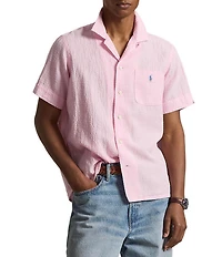 Polo Ralph Lauren Classic Fit Linen-Blend Seersucker Short Sleeve Woven Camp Shirt