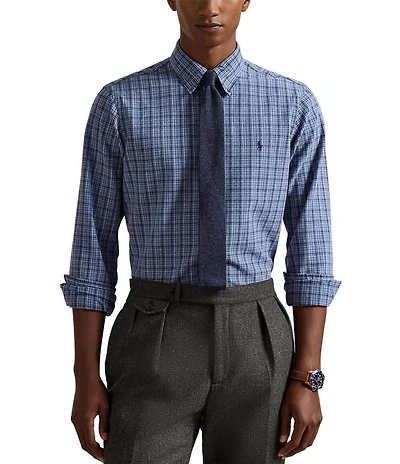 Polo Ralph Lauren Classic Fit Mini Plaid Brushed Oxford Long Sleeve Woven Shirt