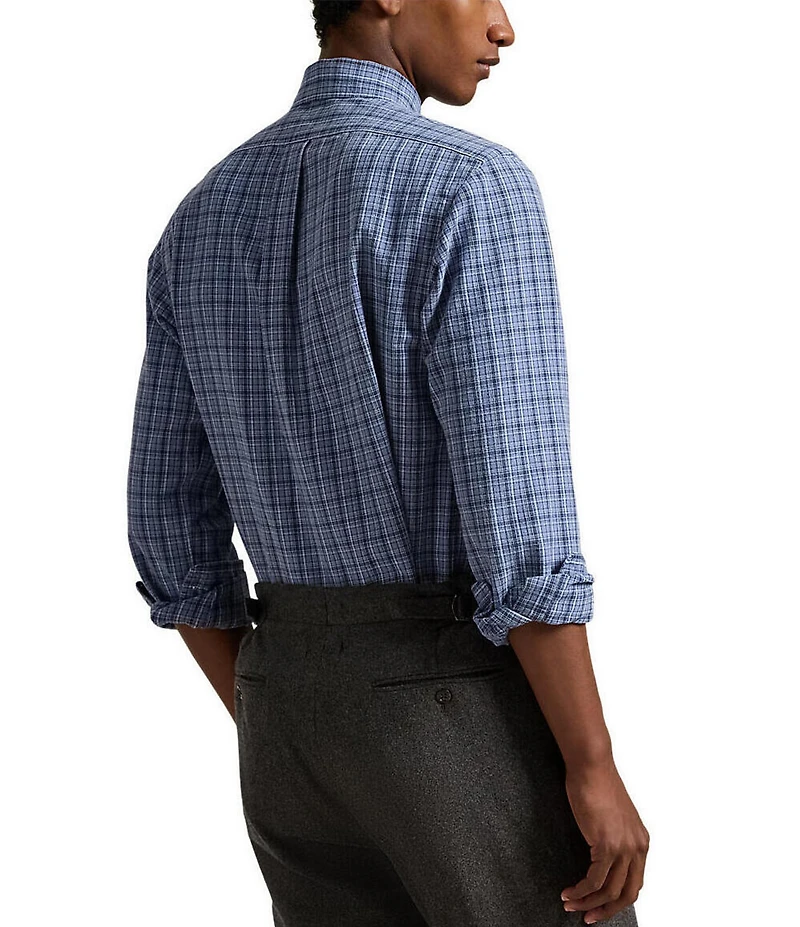 Polo Ralph Lauren Classic Fit Mini Plaid Brushed Oxford Long Sleeve Woven Shirt