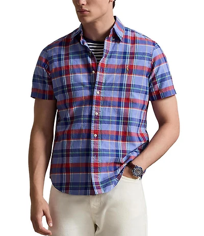 Polo Ralph Lauren Classic Fit Multi-Color Medium Plaid Oxford Short Sleeve Woven Shirt