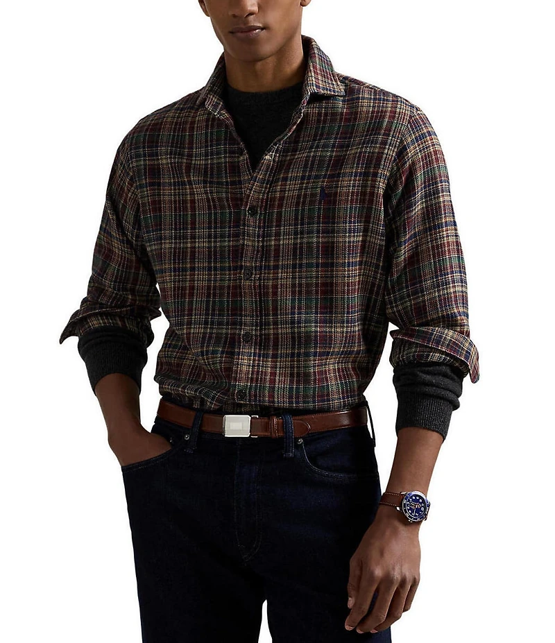 Polo Ralph Lauren Classic Fit Multi-Color Plaid Brushed Flannel Long Sleeve Woven Shirt
