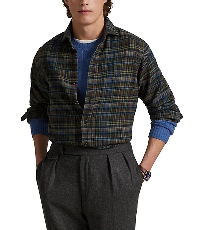 Polo Ralph Lauren Classic Fit Multi-Color Plaid Brushed Flannel Long Sleeve Woven Shirt